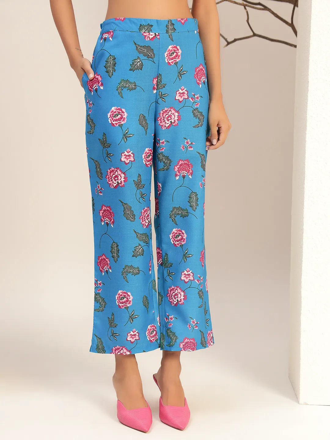 Printed with V-Neck Causal Tunic & Trouser With Waistcoat Co-Ords